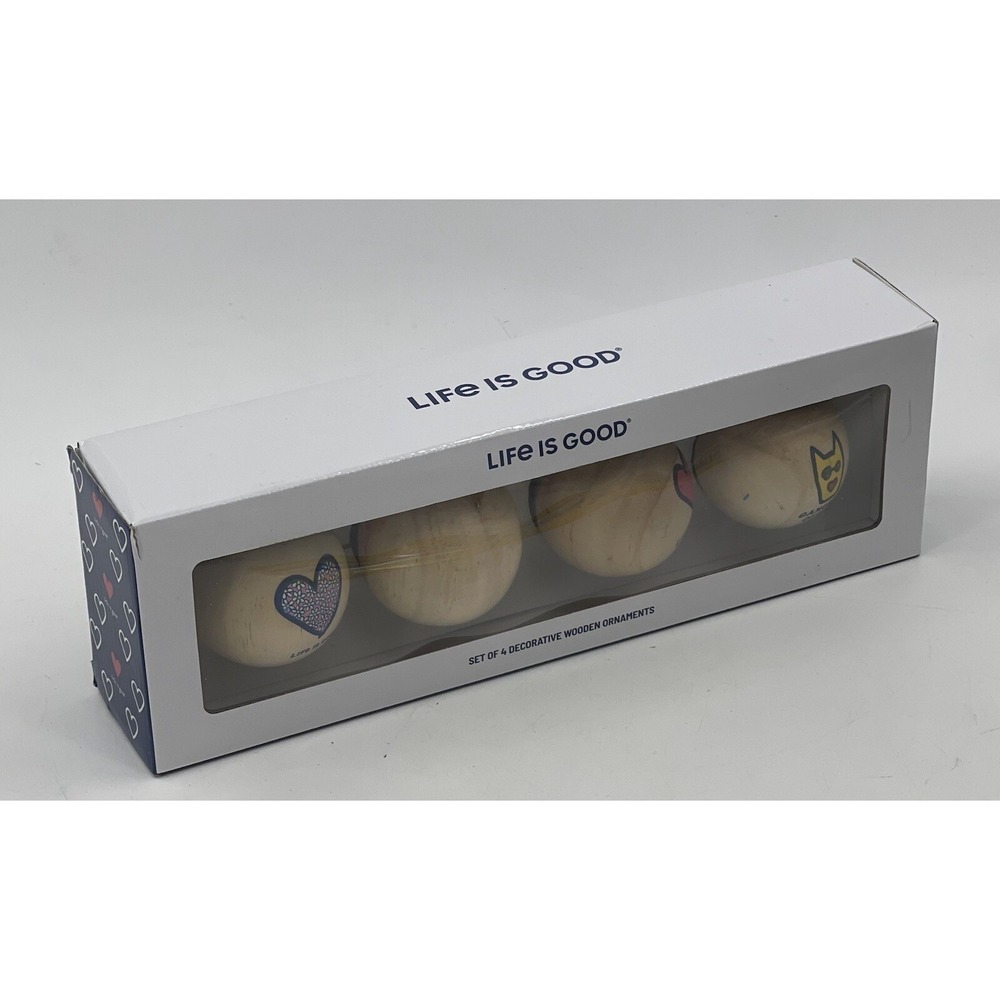 Life is Good Set of 4 ea Decorative Wooden Ornaments Rock Themed New‎ NIP